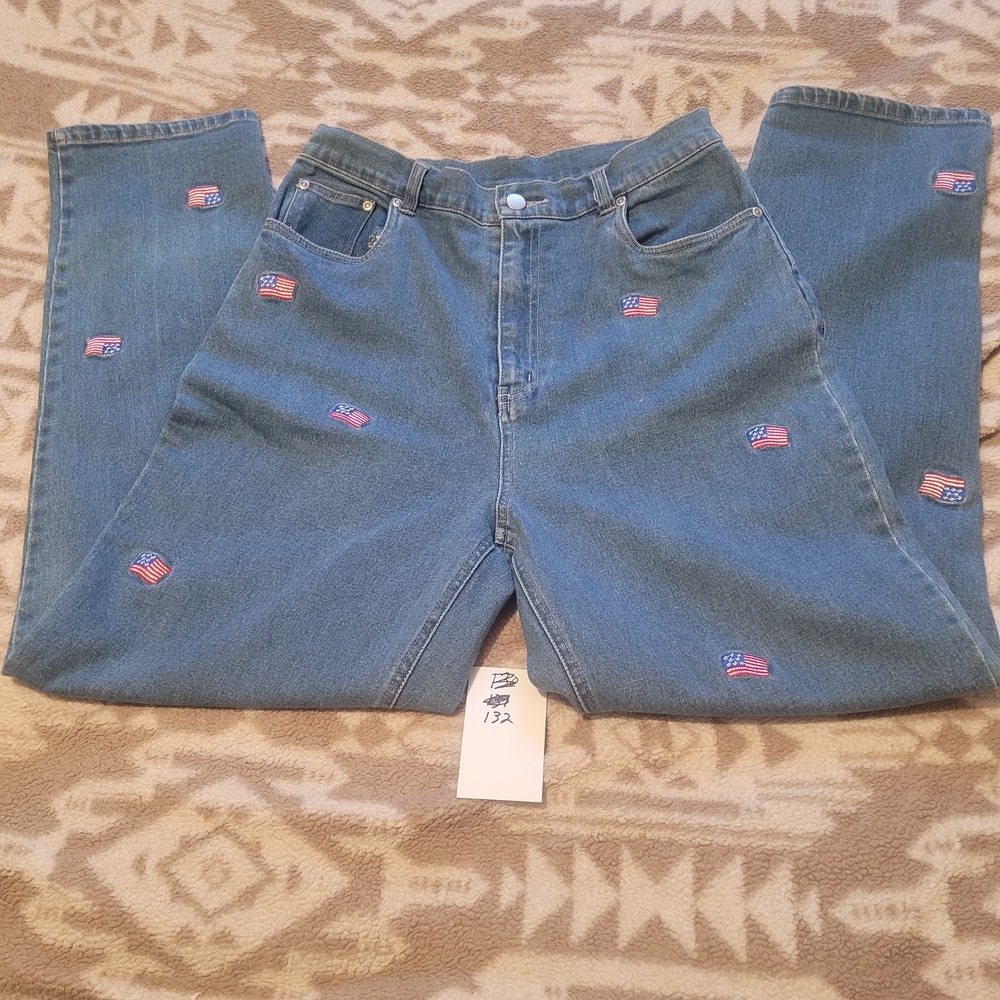 Quacker Factory Blue Jeans with Flag Embroidery